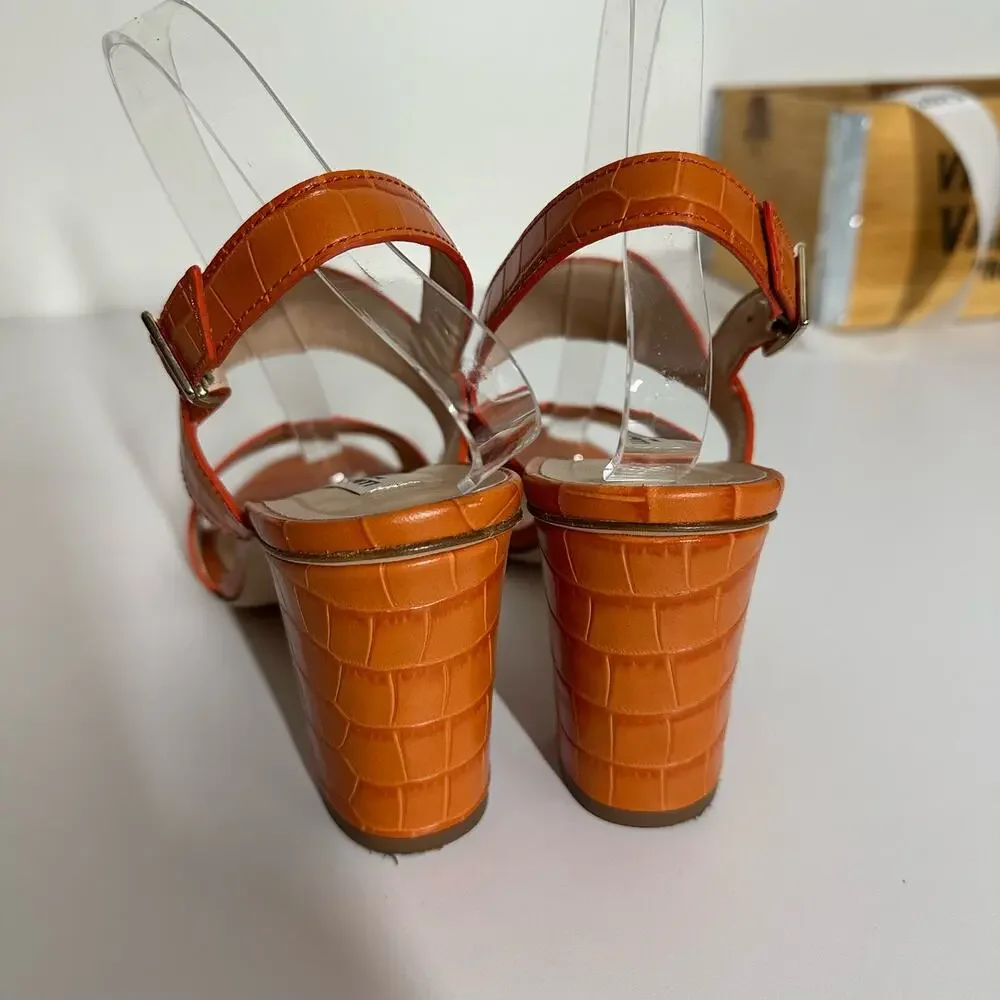 LK Bennett Women's Rhiannon Tangerine Crocodile Embossed Sandal Heels Size 40